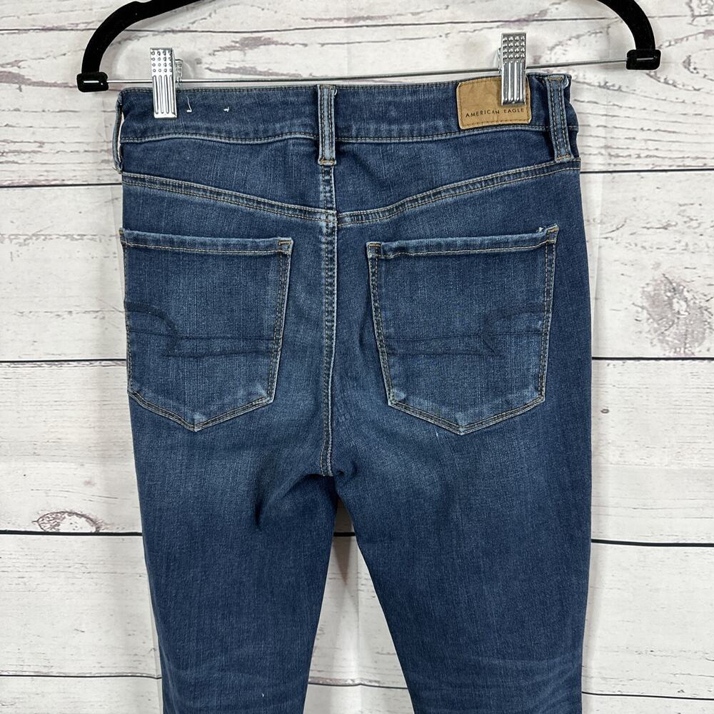 American Eagle Jeans Womens 6 Blue High Rise Jegging Next level Stretch Distress - Picture 8 of 10